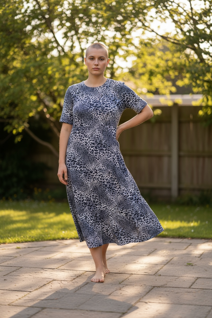 The Midi Breastfeeding Dress - Grey Leopard Cotton