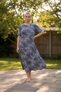 The Midi Breastfeeding Dress - Grey Leopard Cotton