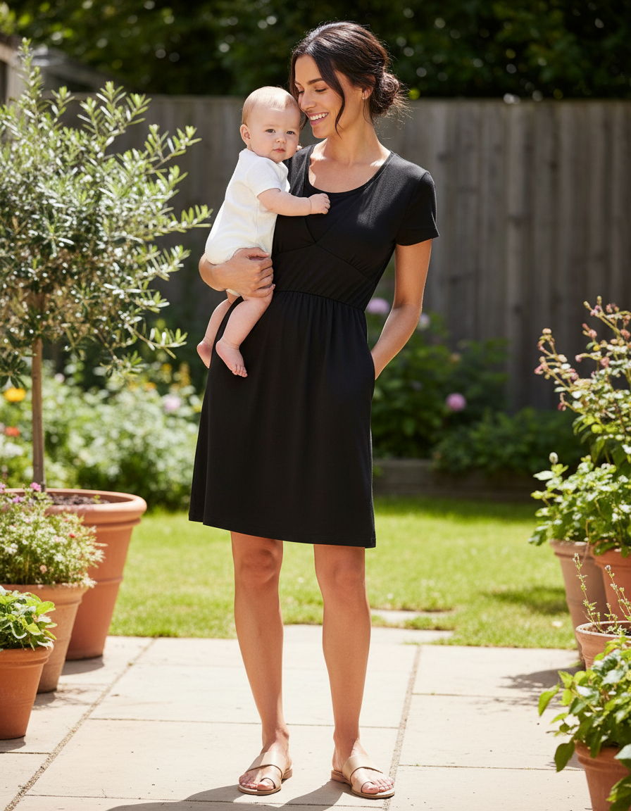 Black Breastfeeding Skater Dress