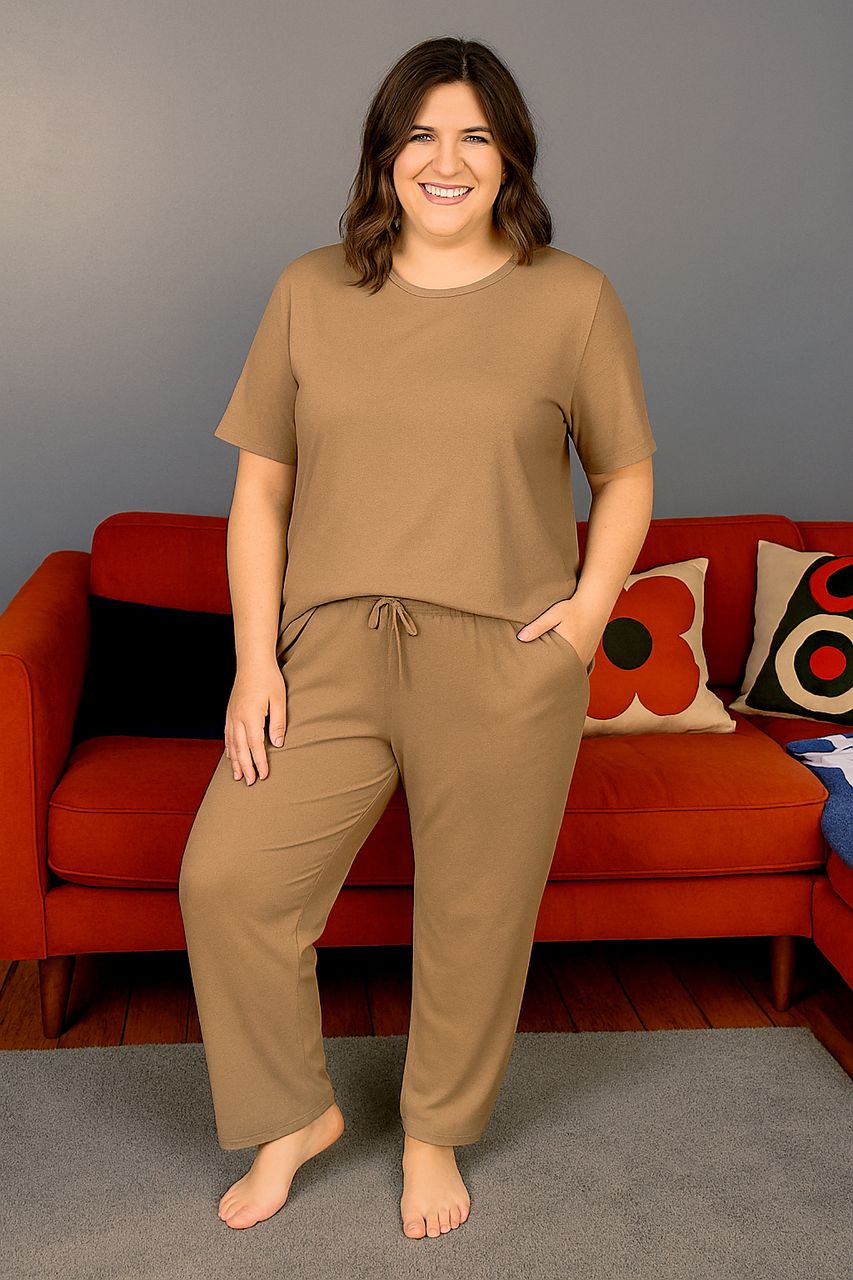 mum stood in cotton breastfeeding pyajamas short sleeve