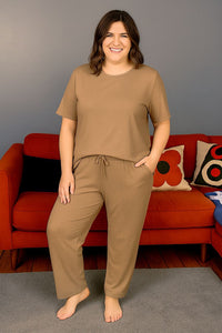 mum stood in cotton breastfeeding pyajamas short sleeve