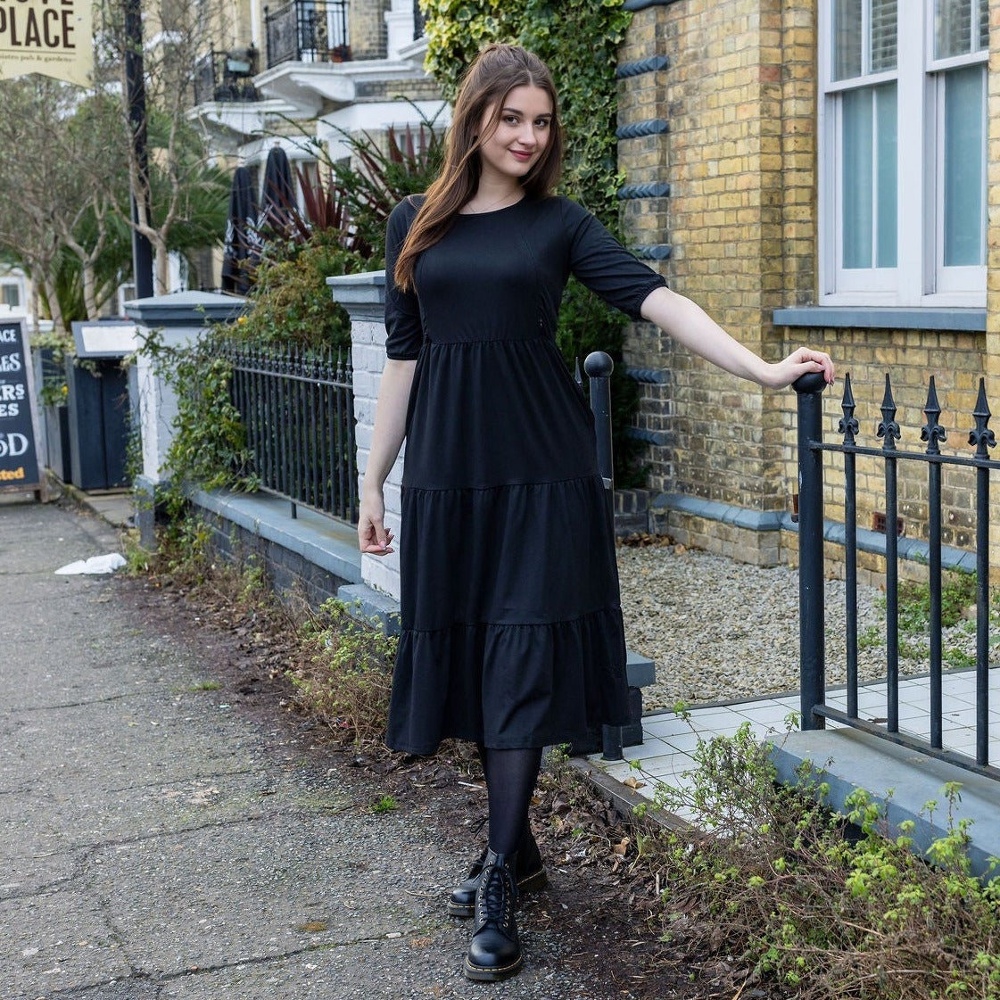 Black Cotton Breastfeeding Midi Dress