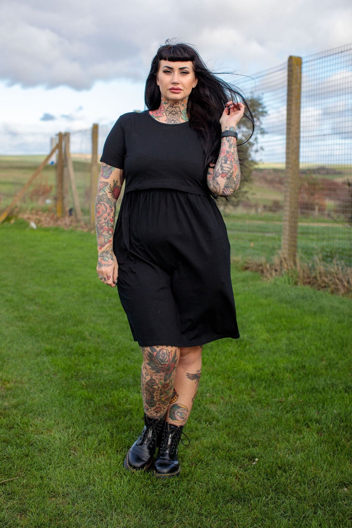 Casey Black Breastfeeding Skater Dress - Stylish Mum nursing dresses for maternity