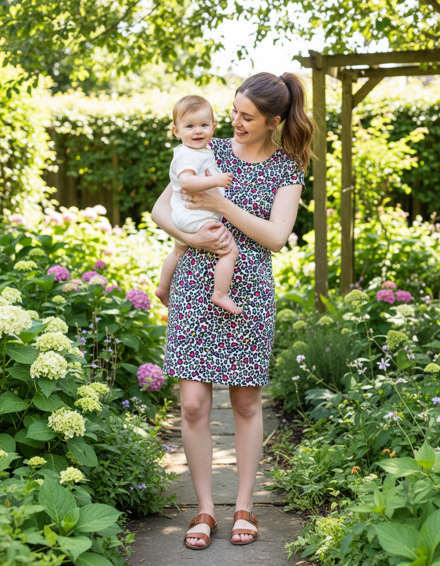 The Knee Length Breastfeeding Dress - Ruby Rainbow Leopard