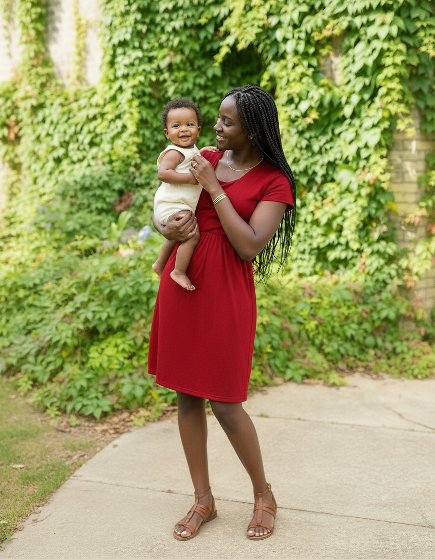 Burgundy Breastfeeding Skater Dress