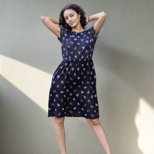 The Knee Length Breastfeeding Dress - Brown Leopard Tree