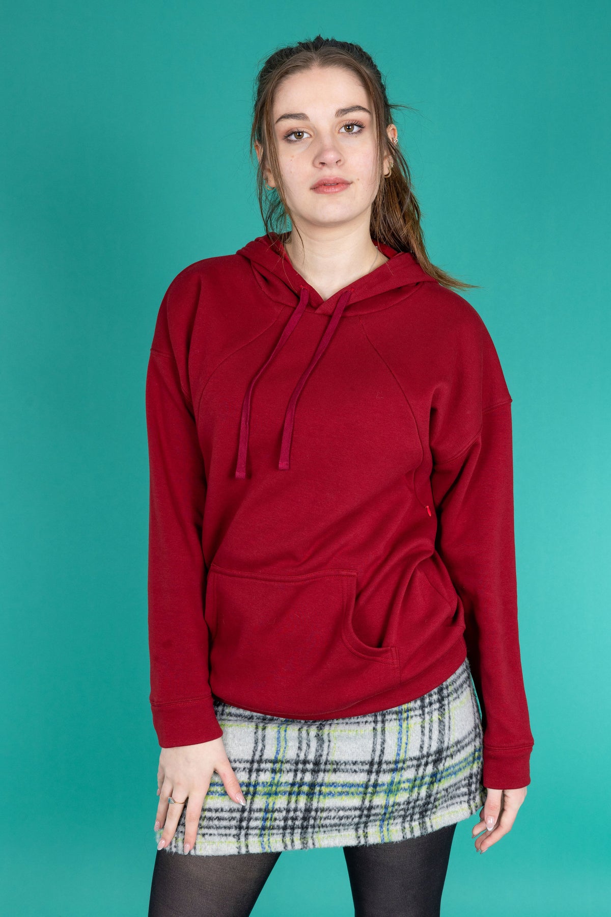 Burgundy breastfeeding hoodie with hidden zips 