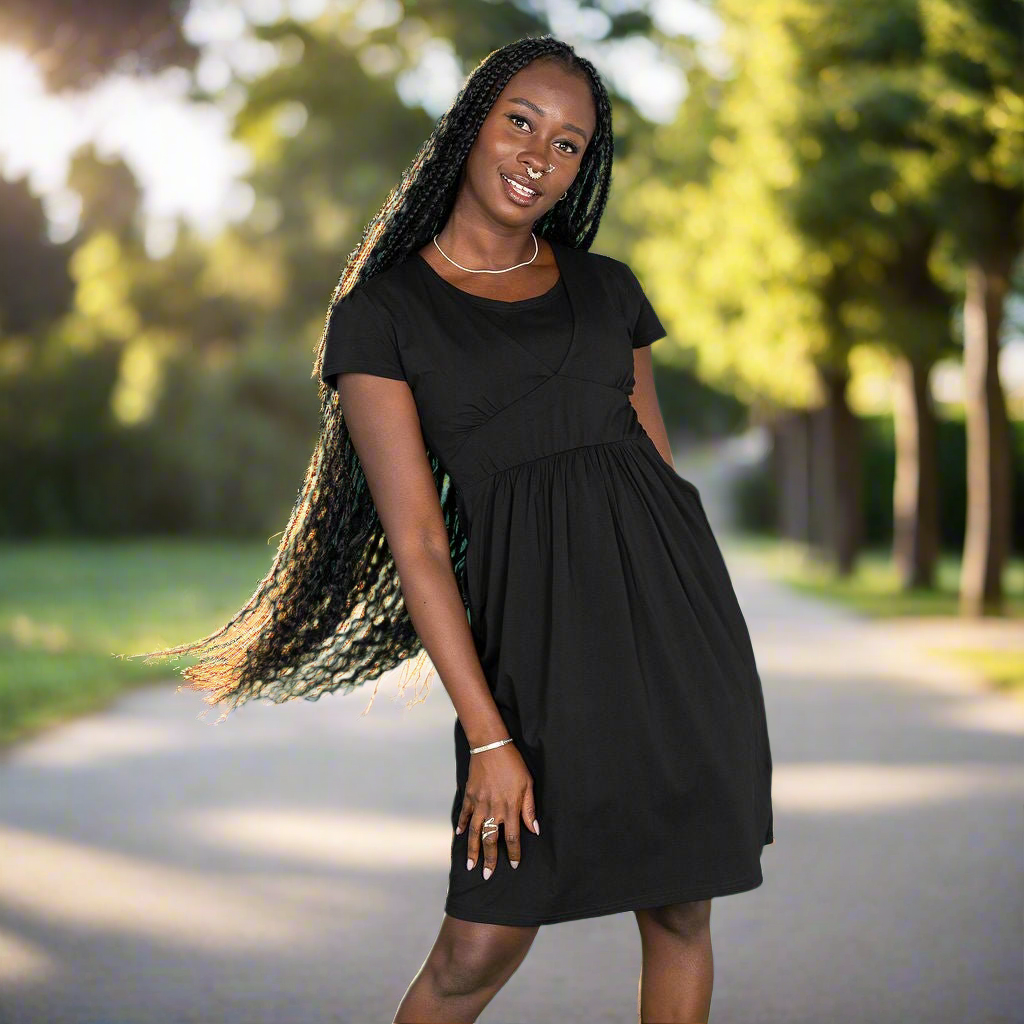 Black Cotton Breastfeeding Dress