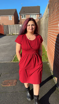 Burgundy Red Cotton Breastfeeding Dress
