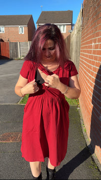 Burgundy Red Cotton Breastfeeding Dress