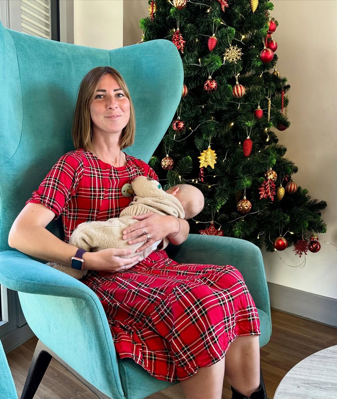 The Midi Breastfeeding Dress - Red Tartan Cotton