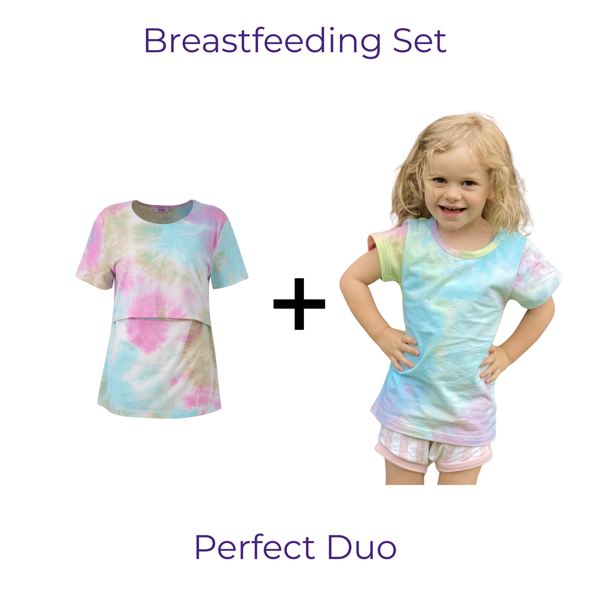 Cotton Tie-Dye Breastfeeding Top & Matching Kids Top Set