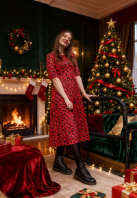 The Midi Breastfeeding Dress - Red Leopard