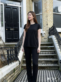 Mum stood in doorway in breastfeeding loungewear by milkymoon