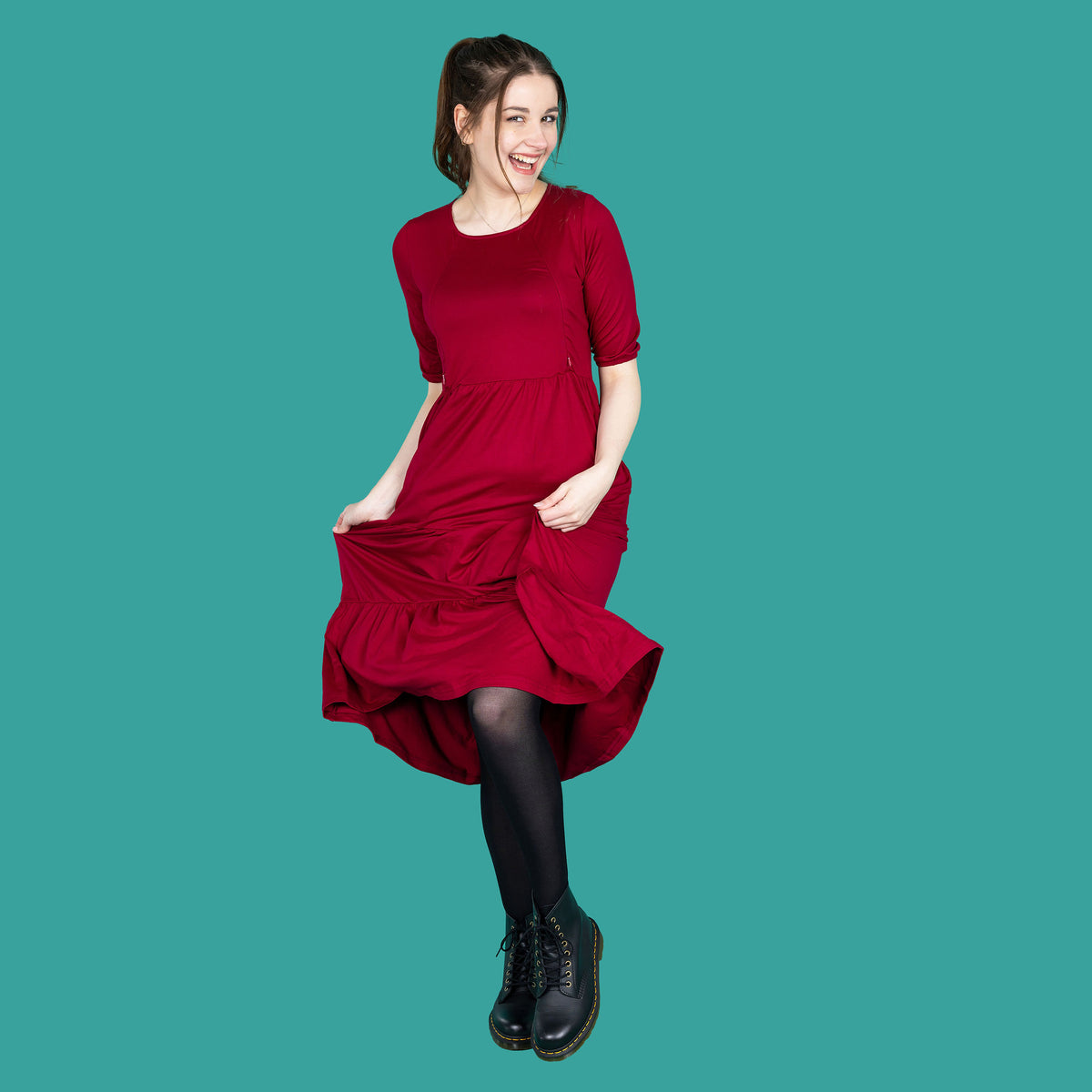 The Midi Breastfeeding Dress - Burgundy