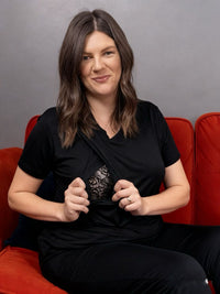 Black Luxurious Cotton Breastfeeding Loungewear Short Sleeve