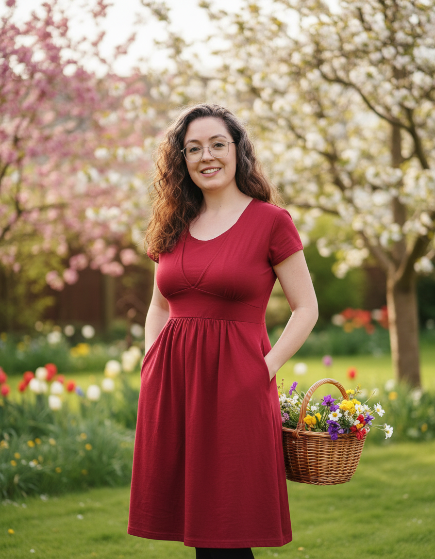 Burgundy Red Cotton Breastfeeding Dress