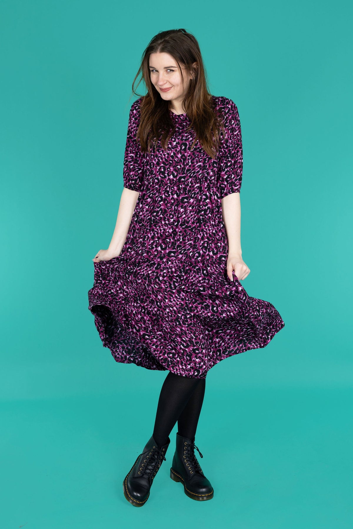 Purple Leopard Midi Breastfeeding Dress - Stylish Mum