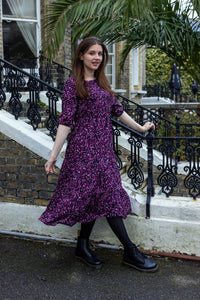 Purple Leopard Midi Breastfeeding Dress - Stylish Mum