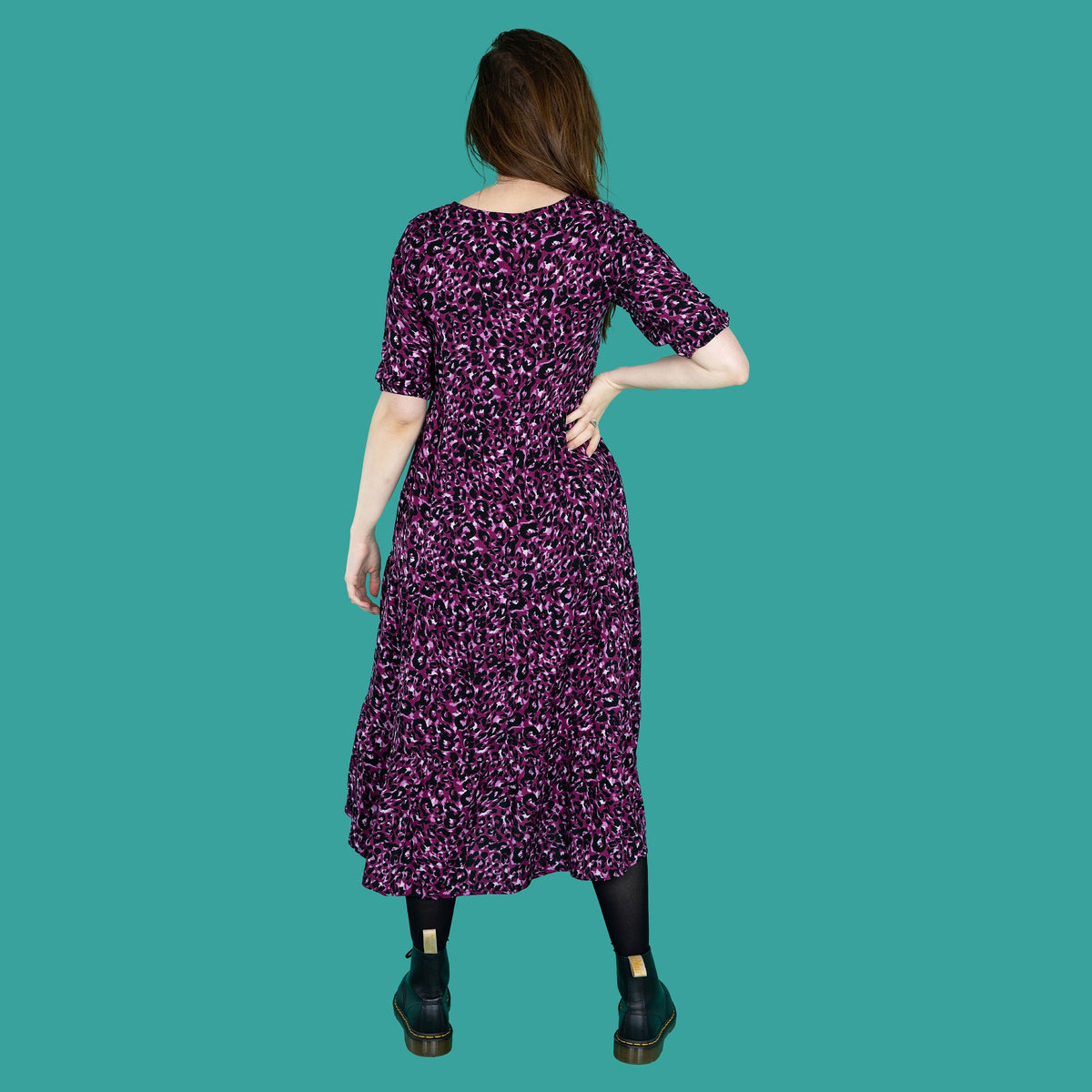 Purple Leopard Midi Breastfeeding Dress - Stylish Mum