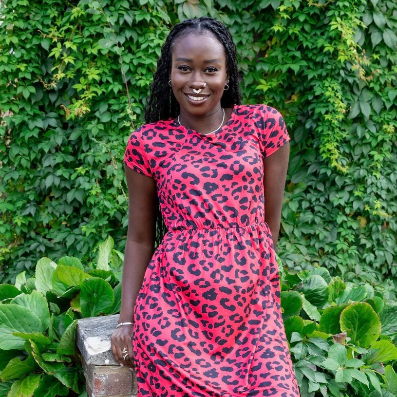 red and leopard print dress Red Leopard Breastfeeding Dress | Nursing Dress