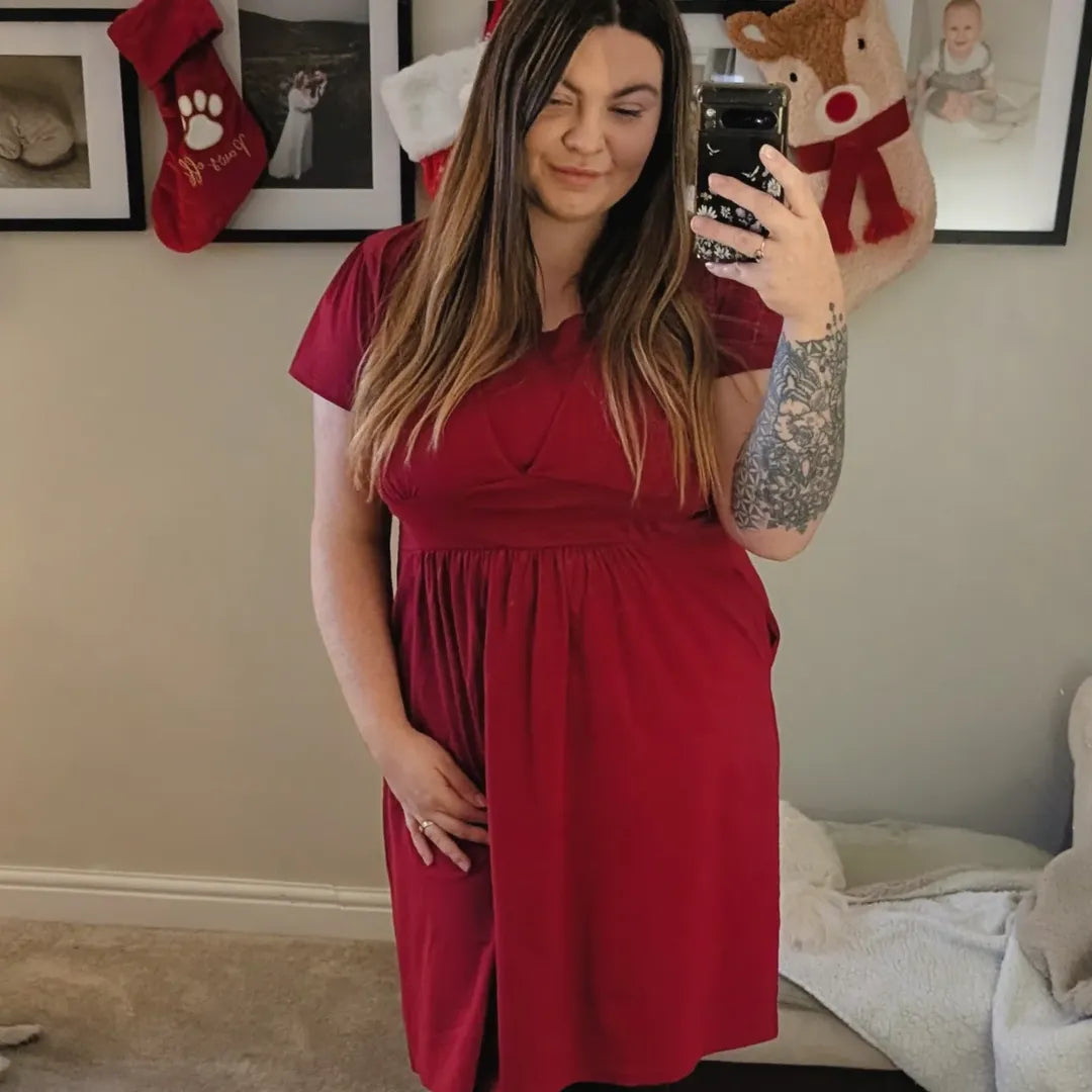 mum stood in red breastfeeding cotton dress by MilkyMoon