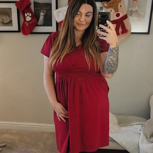 mum stood in red breastfeeding cotton dress by MilkyMoon