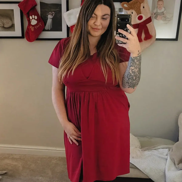 mum stood in red breastfeeding cotton dress by MilkyMoon