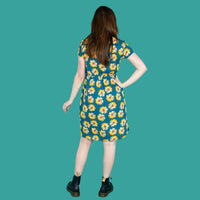 Sunflower breastfeeding dress photo showing the view from behind. 