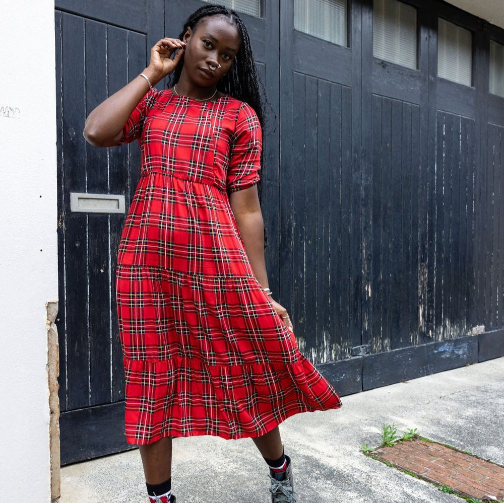 The Midi Breastfeeding Dress - Red Tartan Cotton The Midi Breastfeeding Dress - Red Tartan Cotton