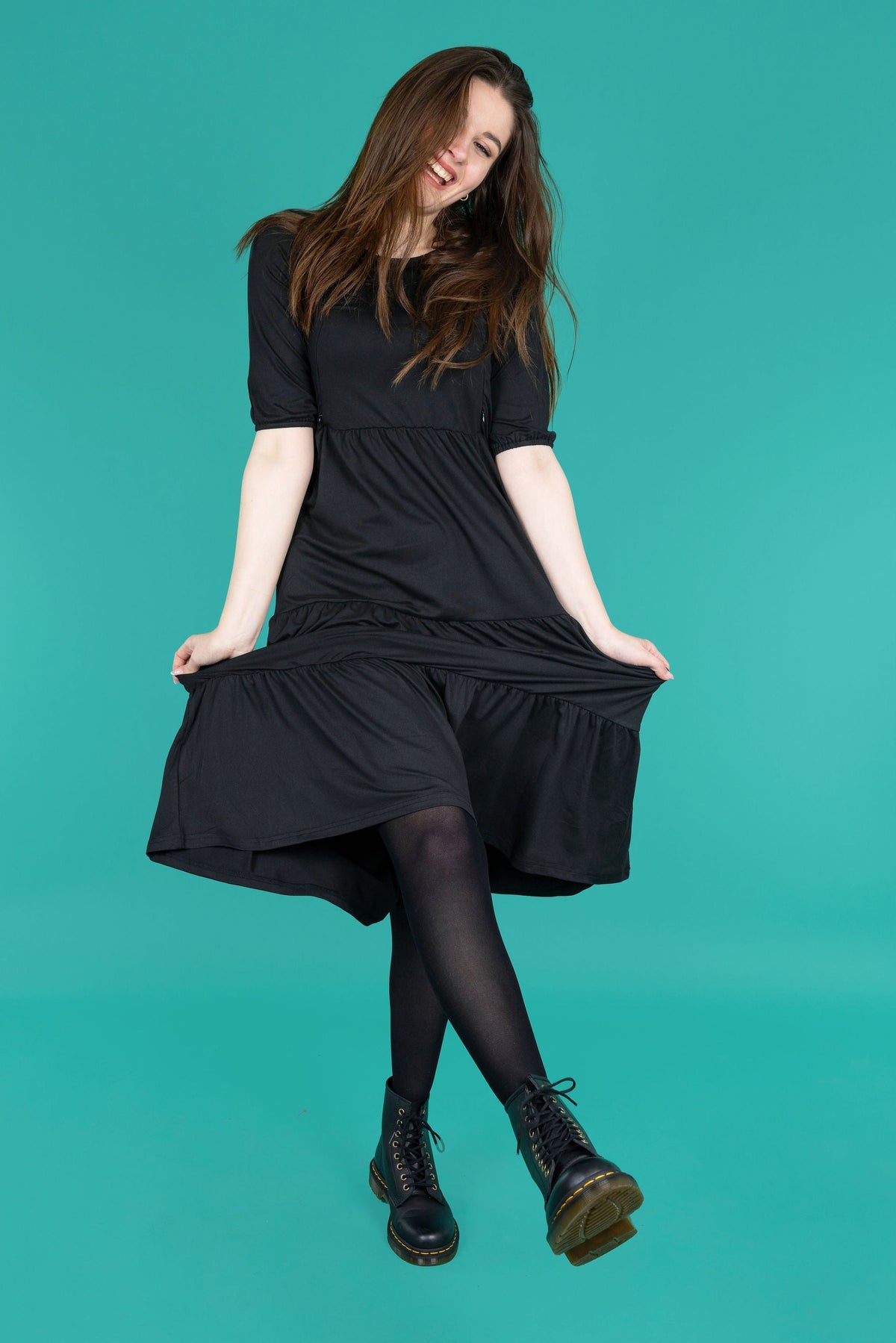 Black Cotton Breastfeeding Midi Dress | Smock-Style Nursing Dress with Zips MilkyMoon Black Cotton Breastfeeding Midi Dress | Smock-Style Nursing Dress with Zips MilkyMoon