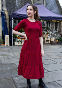 Burgundy Midi Breastfeeding Dress - Stylish Mum