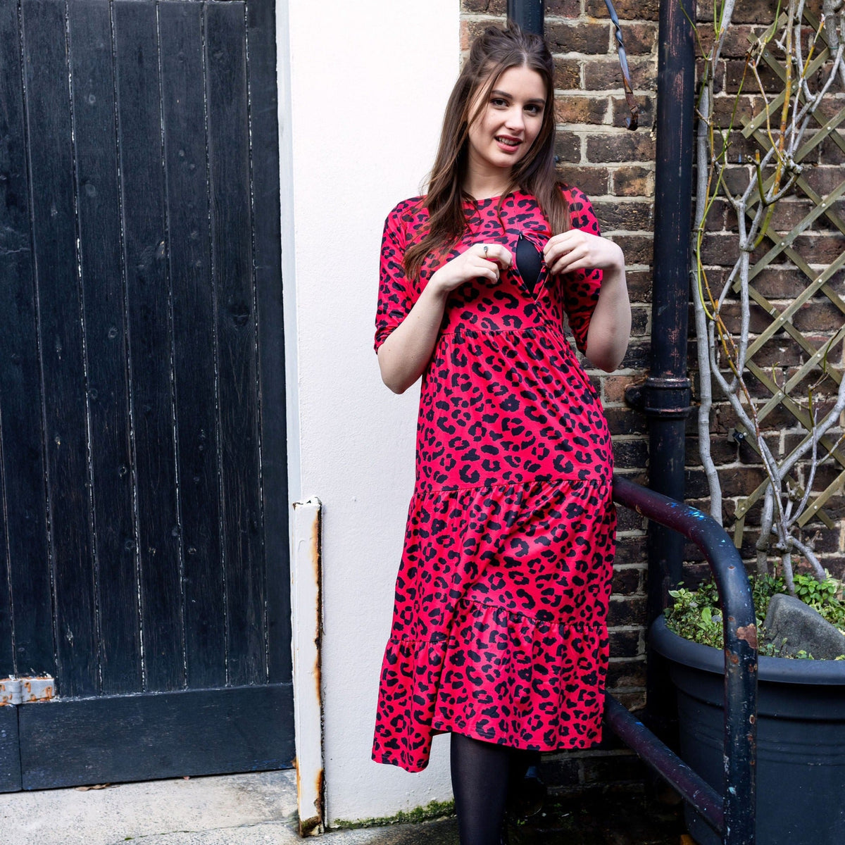 Evelyn Coral Leopard Midi Breastfeeding Dress | MilkyMoon Evelyn Coral Leopard Midi Breastfeeding Dress | MilkyMoon