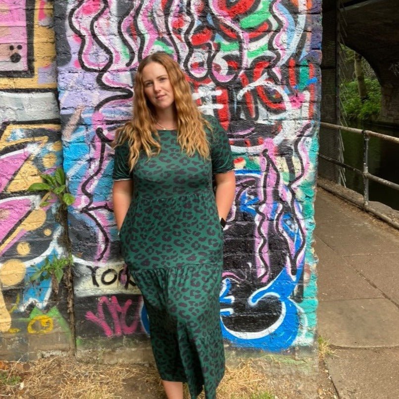Grace Green Leopard Midi Breastfeeding Dress - Stylish Mum