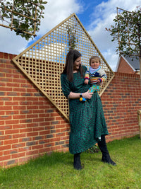 Grace Green Leopard Midi Breastfeeding Dress - Stylish Mum nursing dresses UK