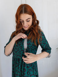 Grace Green Leopard Midi Breastfeeding Dress - Stylish Mum breastfeeding cloths