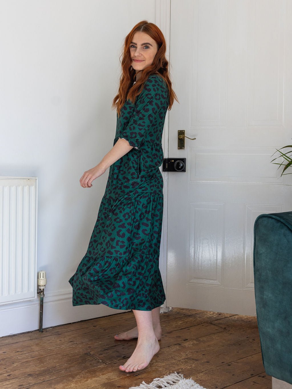 Grace Green Leopard Midi Breastfeeding Dress - Stylish Mum nursing dresses UK