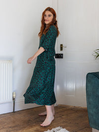 Grace Green Leopard Midi Breastfeeding Dress - Stylish Mum nursing dresses UK