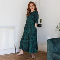 Grace Green Leopard Midi Breastfeeding Dress - Stylish Mum nursing dresses UK