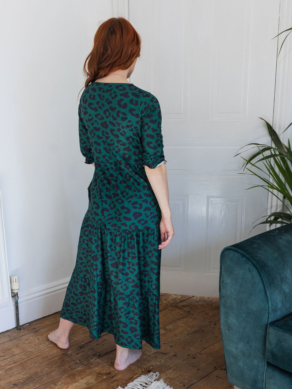 Grace Green Leopard Midi Breastfeeding Dress - Stylish Mum nursing dresses UK