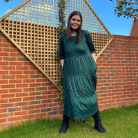 Grace Green Leopard Midi Breastfeeding Dress - Stylish Mum nursing dresses UK
