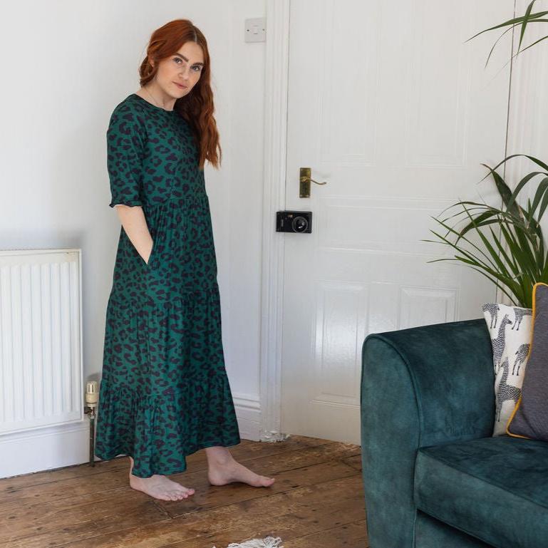 Grace Green Leopard Midi Breastfeeding Dress - Stylish Mum nursing dress