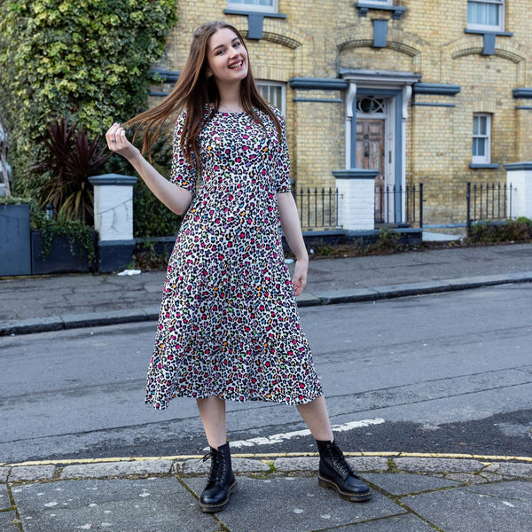 Rainbow Leopard Midi Breastfeeding Dress - Stylish Mum