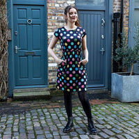 mum stood hands in pockets wearing the Shona Spot Breastfeeding Dress - Stylish Mum