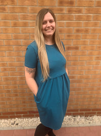 Tracy Teal Breastfeeding Skater Dress - Stylish Mum