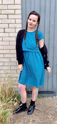 Tracy Teal Breastfeeding Skater Dress - Stylish Mum