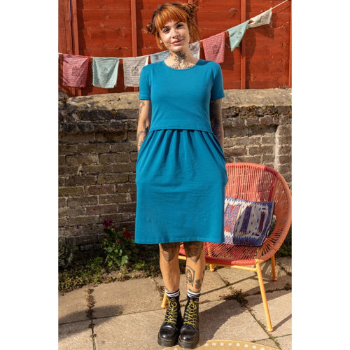 Tracy Teal Breastfeeding Skater Dress - Stylish Mum