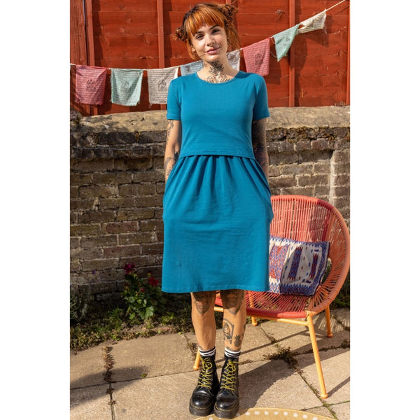 Tracy Teal Breastfeeding Skater Dress - Stylish Mum