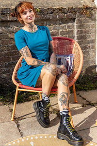 Tracy Teal Breastfeeding Skater Dress - Stylish Mum