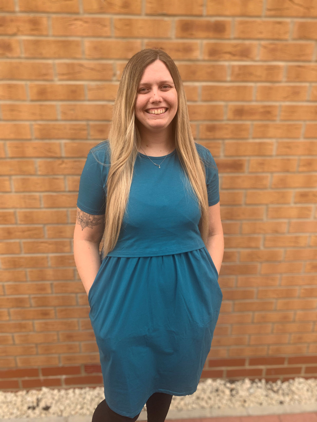 Tracy Teal Breastfeeding Skater Dress - Stylish Mum